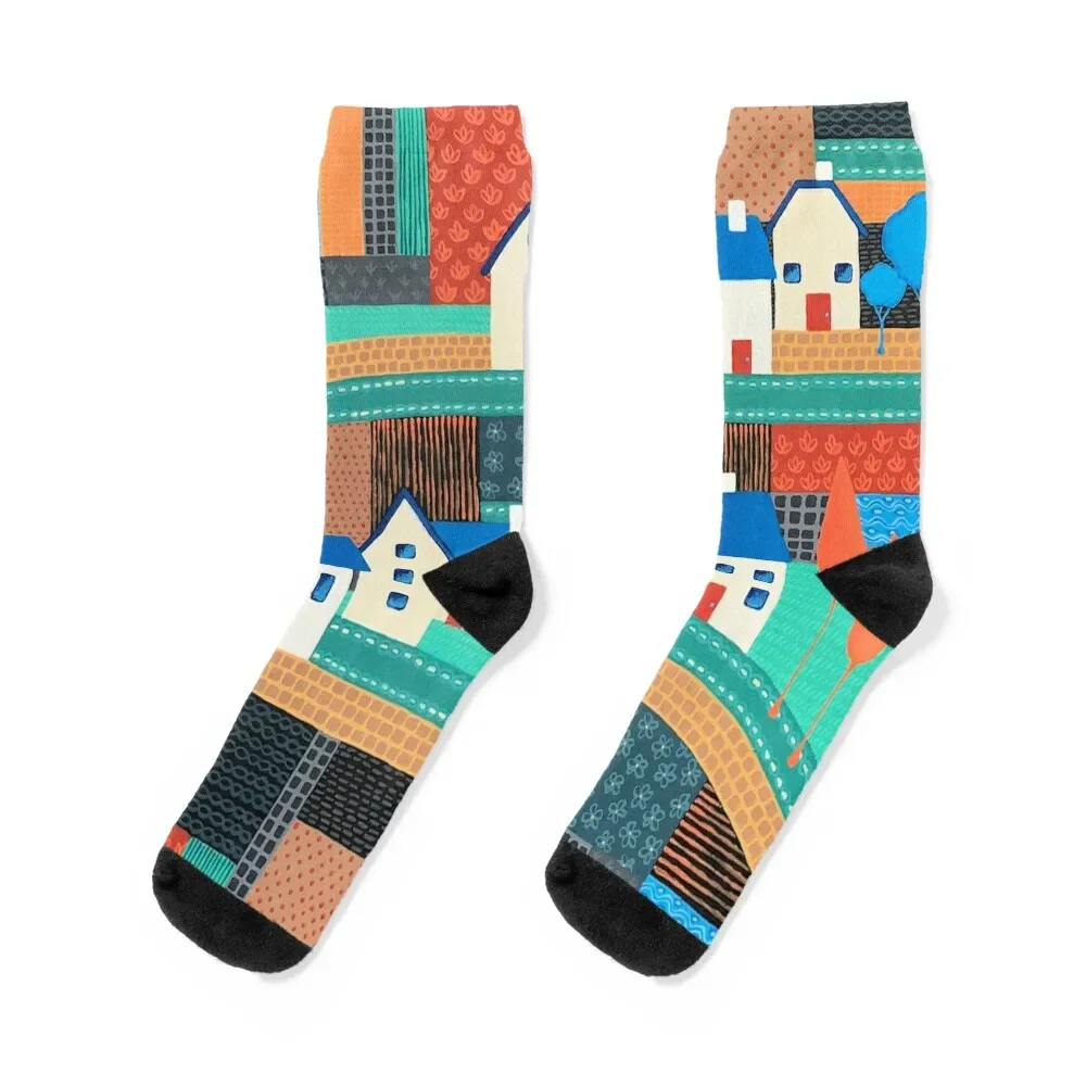 

Tiny Town On The Patchwork Hill no. 2 Socks Stockings floral floor FASHION Socks Female Men's