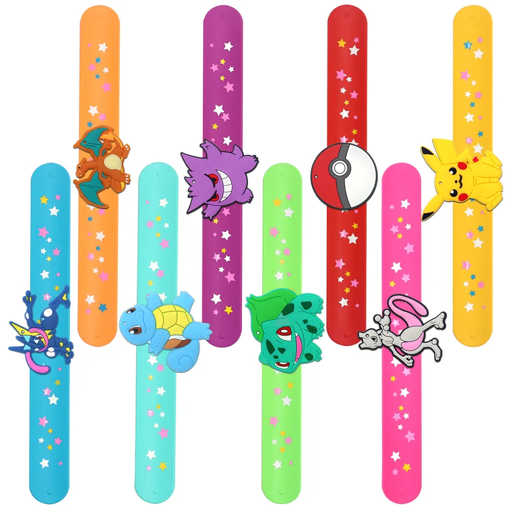 Pikachu Siliconen Knallende Cirkel Polsband Cartoon Anime Figuur Squirtle Bulbasaur Charmander Ring Armband Kids Verjaardagscadeau