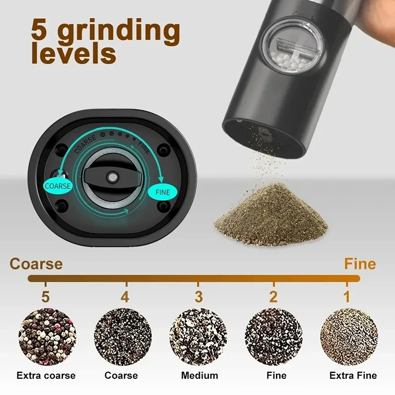 Electric Spice Grinder Salt And Pepper Mills Portable Kitchen Cooking Tool with Cleaning Brush as Free Gift