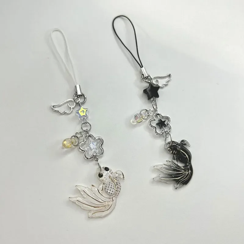 

Handmade Satosugu Beaded Mobile Charm Y2K Keychain Anime Cute Fish Wings Stars Key Chains Gift for Girlfriend