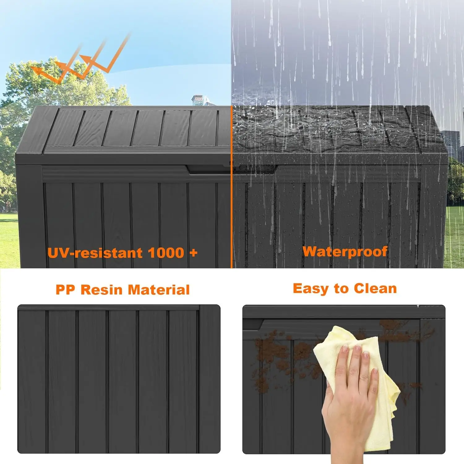 80 Gallon Resin Deck Box, Lockable Patio Outdoor Storage Box for Furniture, Garden Tools and Tools Storage - Black