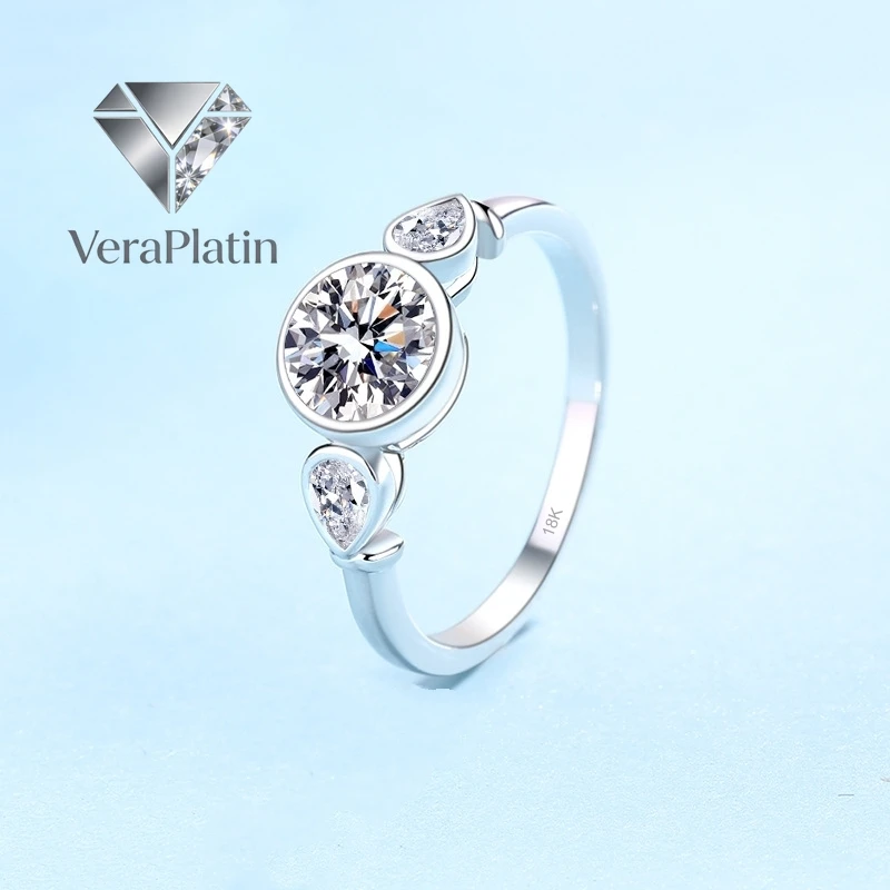 

VeraPlatin Women Engagement 18K White Gold Wedding Band Pear/Round 1.6CT VVS1 D Color Moissanite Diamond PT950 Platinum Girl Bir