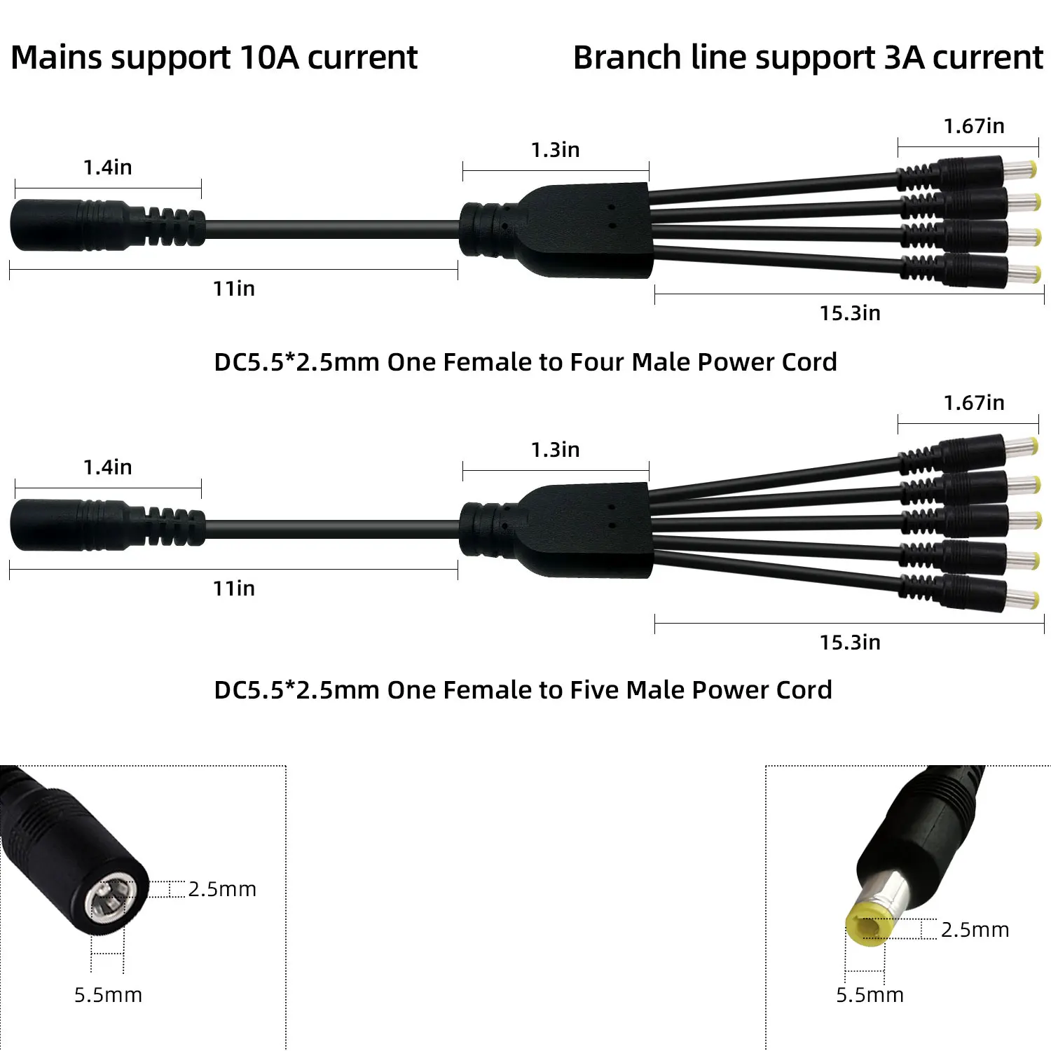 DC5.5×2.5mm Power Splitter Cable 1 Tow 2/3/4/5/8/10 Power Splitter for 19V 24V Surveillance Camera/Router Equipment DC Cable