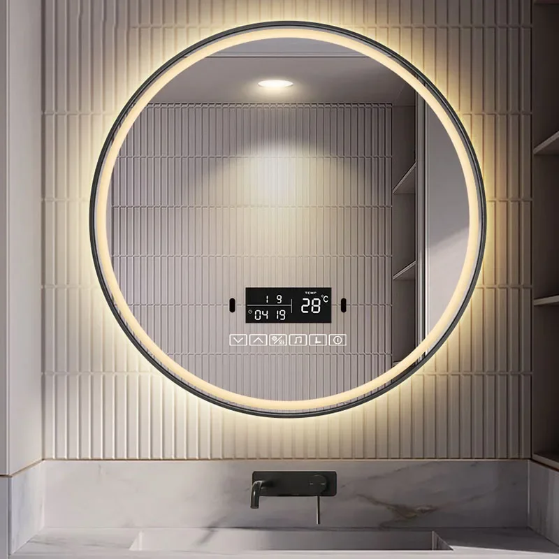 Large Round Bath Mirrors Decorative Backlight Touch Led Modern Bath Mirrors Luxury Home Specchio Badezimmer Bathroom Fixture