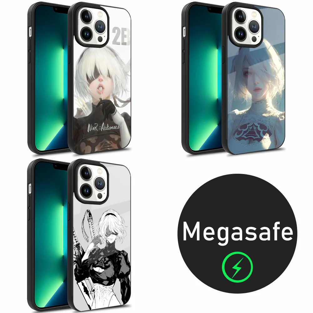 N-NieR A-Automata 2B Phone Case For iPhone 16,15,14,13,12,11,Plus,Pro,Max Mini Magsafe Magnetic Wireless Charging