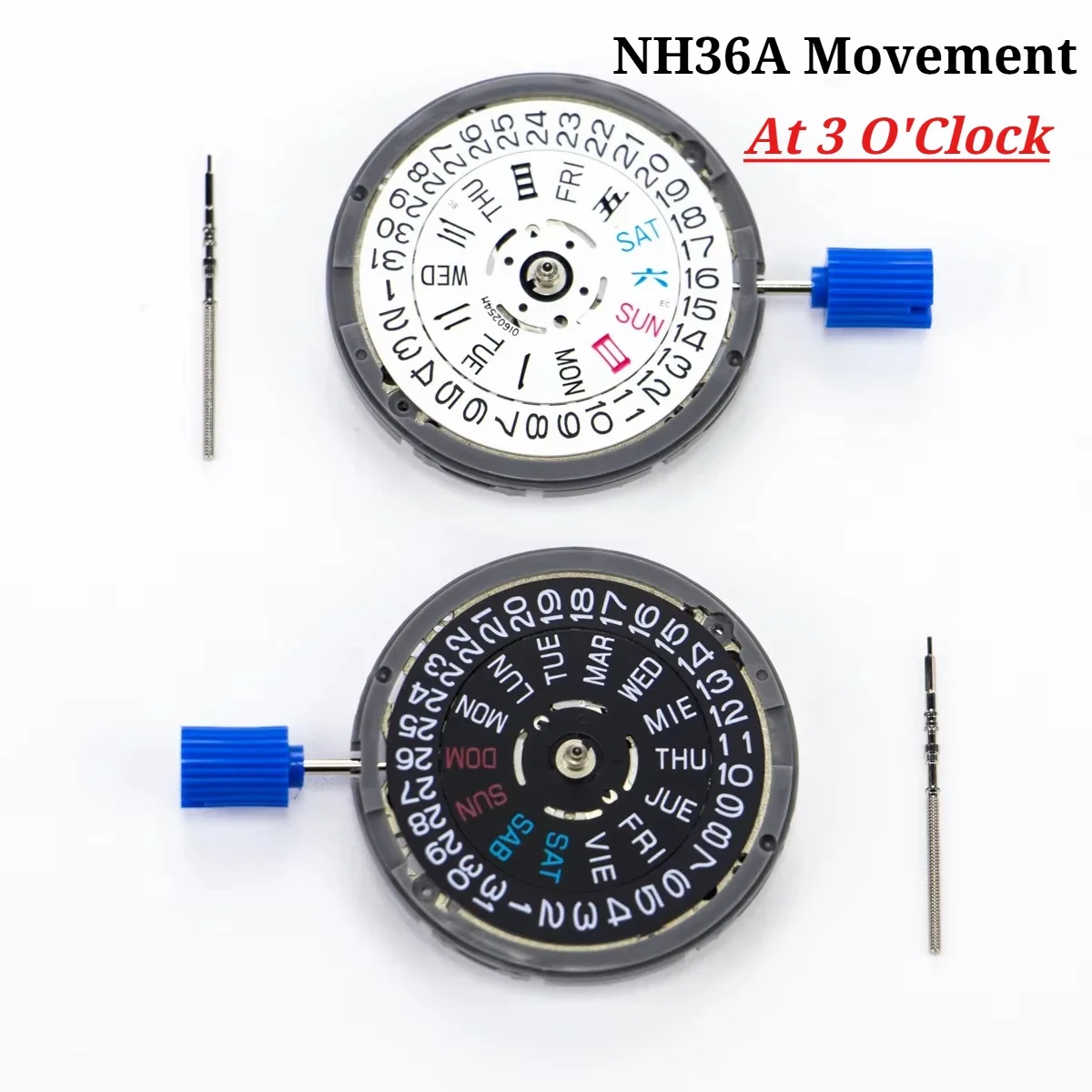 Japan Genuine NH36A Automatic Movement White Day-Date Wheel At 3.0 Crown At 4.5 O'Clock NH36 4R36A Watch Part 24 Jewels
