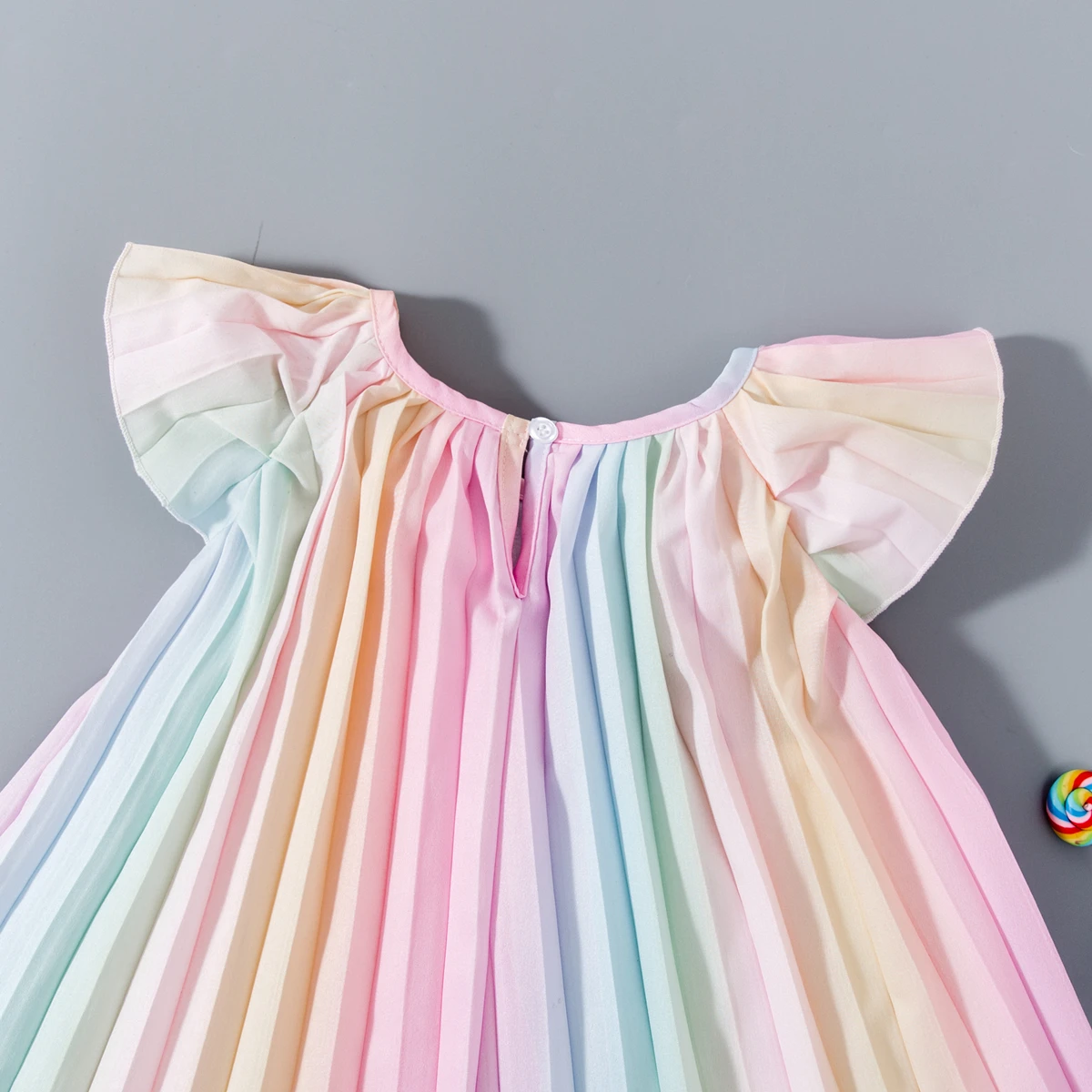 Baby Girl Rainbow Multi Color Pleated Dress Butterfly Sleeve Party Dresses