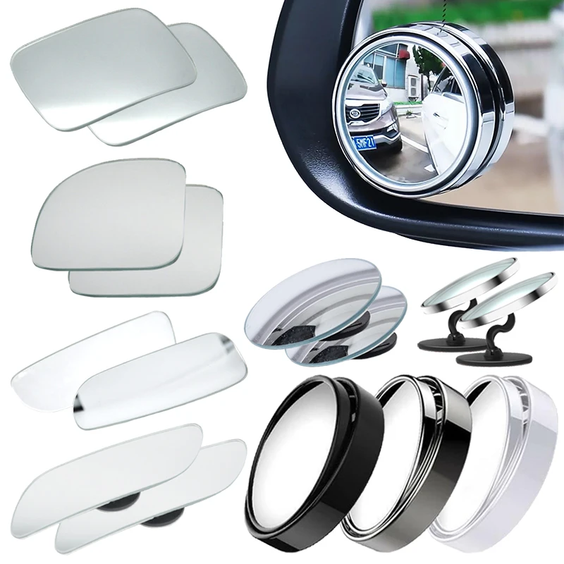 

2 Pcs Car Convex Blind Spot Mirror Wide-angle 360 Degree Adjustable Clear Round Frame Rearview Auxiliary Mirror Driving Safety