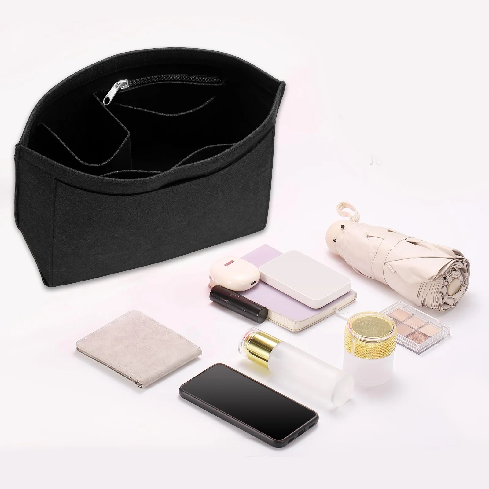 Tas Organizer Makeup dari Bahan Felt untuk Tas Wanita, Tas Travel, Dompet Dalam, Tas Kosmetik Portabel, Cocok untuk Berbagai Merek Tas