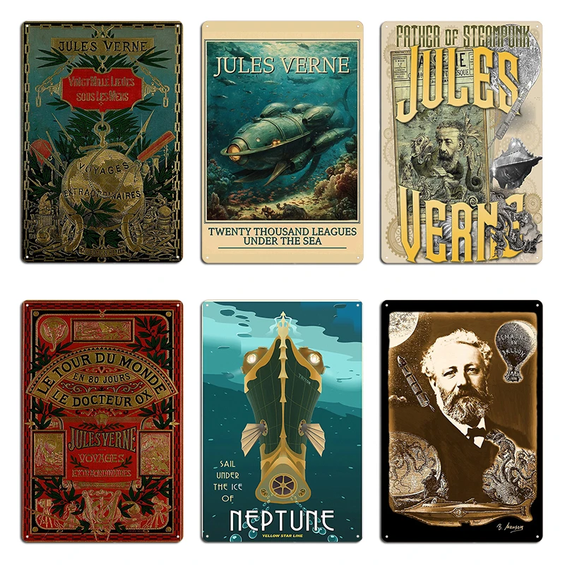 Póster de viaje de Jules Verne, viajes extraordinarios, padre de Steampunk Neptuno, impresión Retro de Metal, decoración personalizada, cartel de estaño