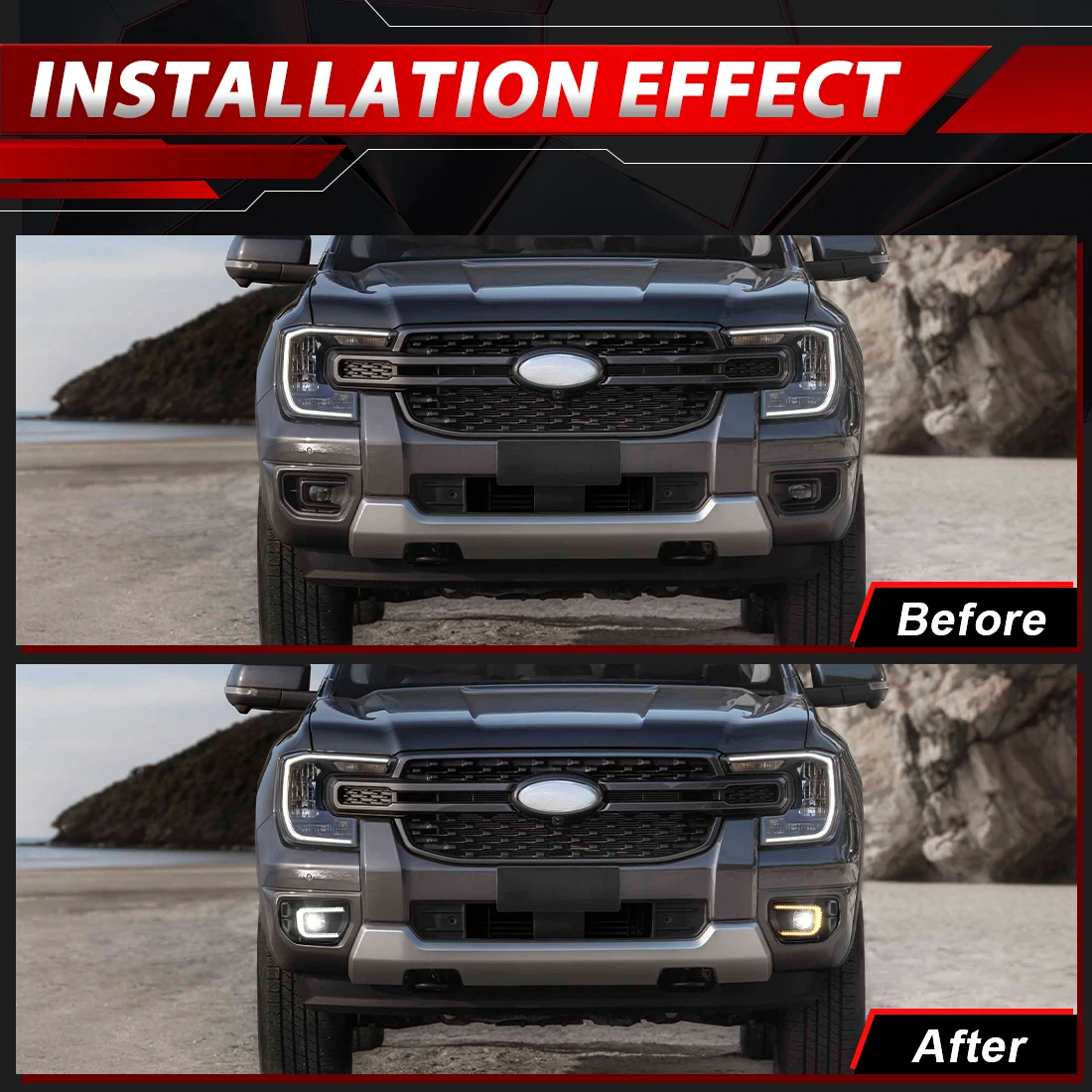 1 Set LED DRL Fog Lamp For Ford RANGER T9 XL XLT 2023 2024 2025 Front Daytime Running Light Foglight Kit Dynamic Turn Signal 12V view 6