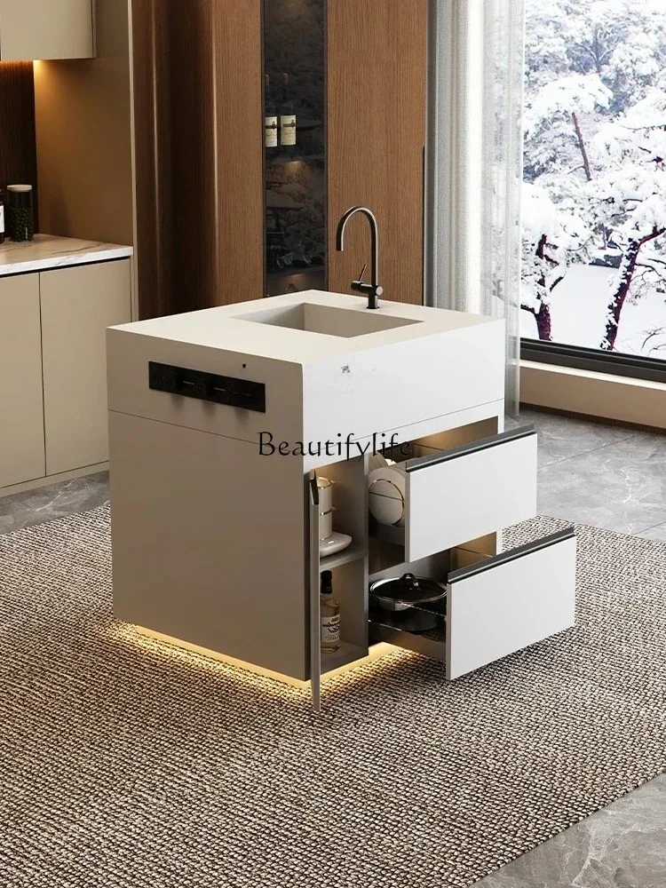 

10 Single island dining table cabinet high-grade rock slab falling table restaurant integrated household retractable dining ta