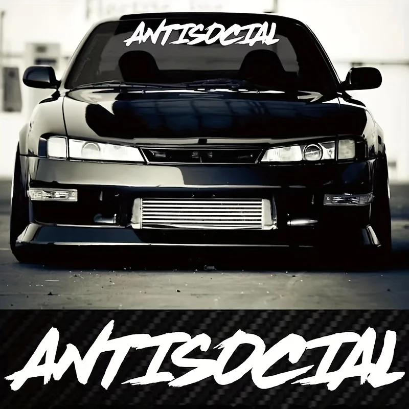 Cross-Border Exclusive Reflective Vehicle Body Stickers with The Word 'Antisocial' for The Front Windshield