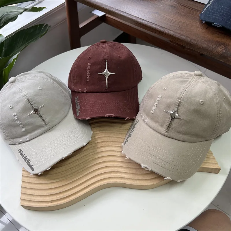 

New Arrival Cross Baseball Cap with Broken Edges Washable Old Soft Top Baseball Hat Fashion Unisex