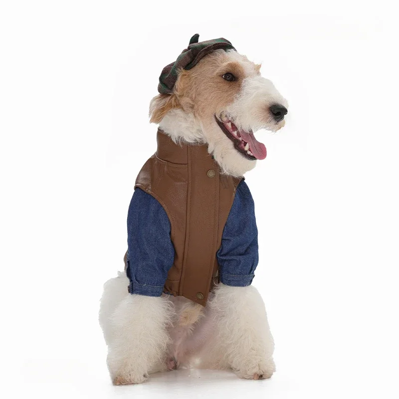 Pet Clothing Autumn and Winter New PU Leather Jackets Small and Medium-sized Dog Clothes Motorcycle Work Clothes Cat Coat