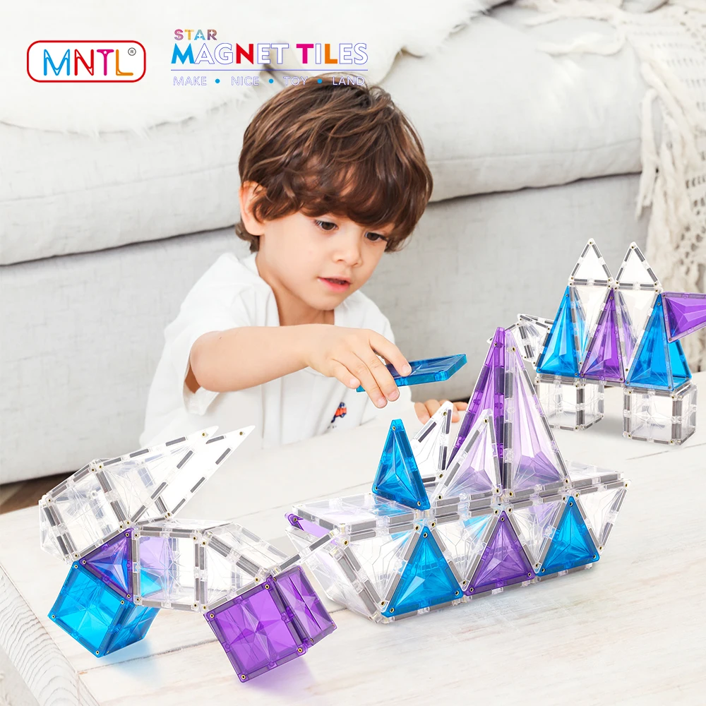 MNTL 120Pcs Magnetic Tiles Building Toys Set STEM Educational Toy Magnet Blocks Stacking Bricks Kids Boy Christmas Birthday Gift