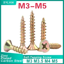 50-300pcs M3 M3.5 M4 m5 Zinc Cross Recessed Countersunk Fiberboard Chipboard Screws Coated Flat Head Self Tapping Wood Screw