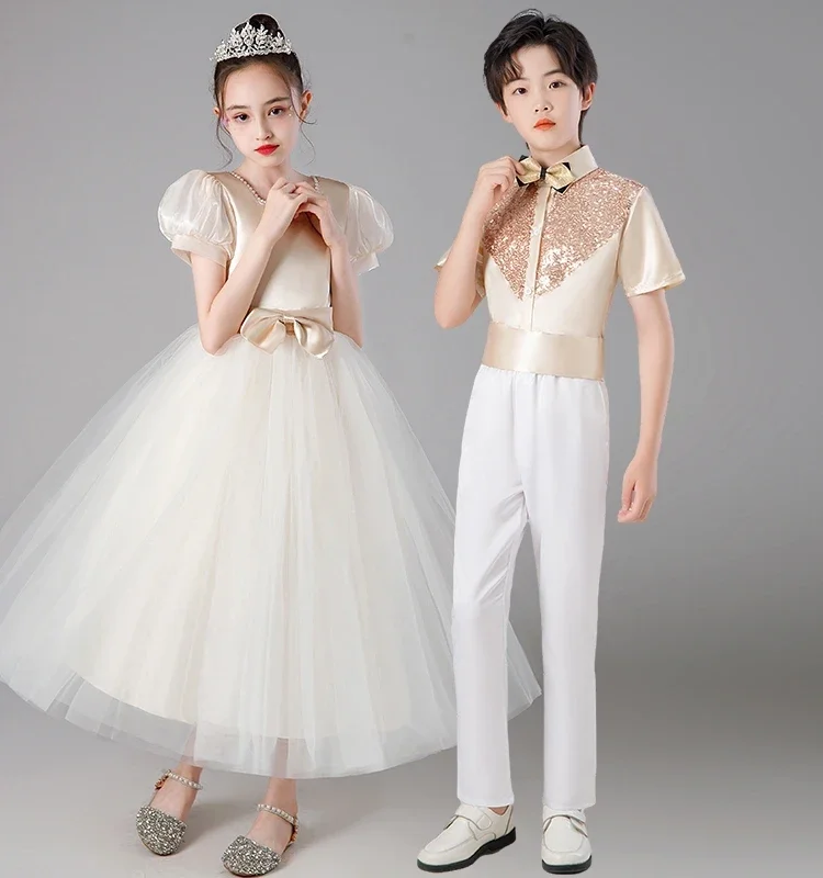 Students Chorus Dresses Collective Poetry Recitation Competition Stage Performance Clothes Puffy Princess Dress Long Dresses