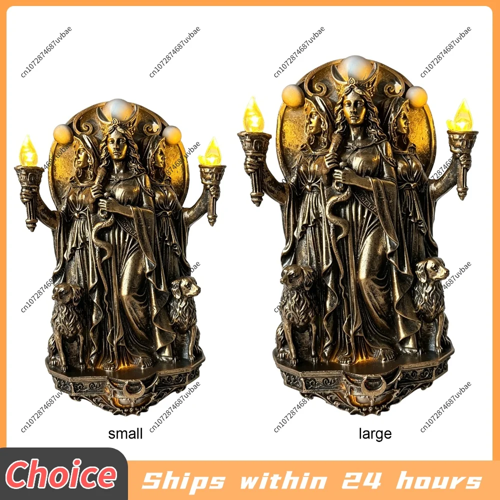 Triple Goddess Wall Lamp with Torches & Dogs LED Wall Light Cordless Design Wall Mounted Lights for Themed Rooms Hallway