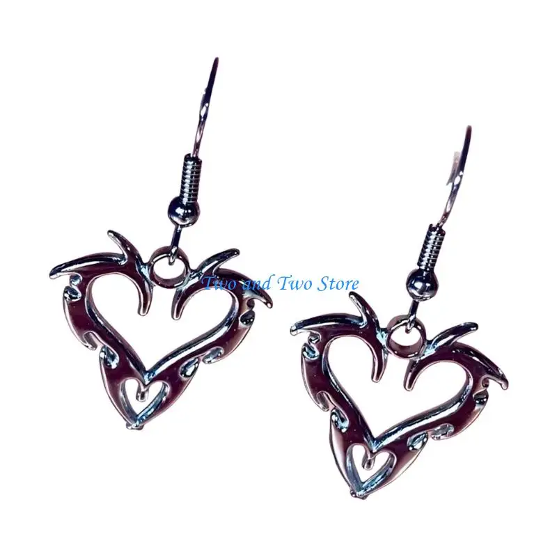 HX6F Heart Earrings Streetwear Accessories Stainless Steel Texture Pendant Earrings Ear Dangles Suitable for Daily Party Wear