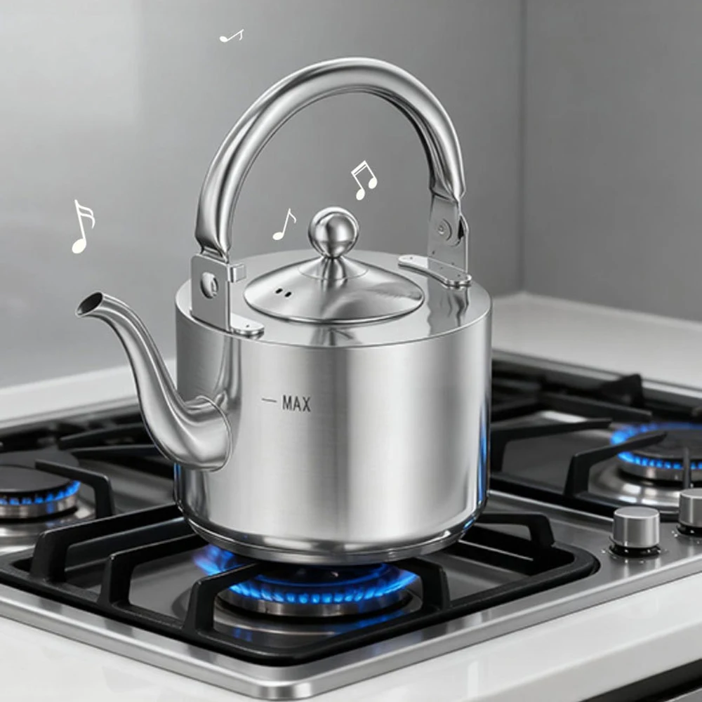316 Stainless Steel Whistle Kettle, All Steel Teakettle with Tea Strainer, Home Restaurant Stainless Steel Teapot, 1.5L 3