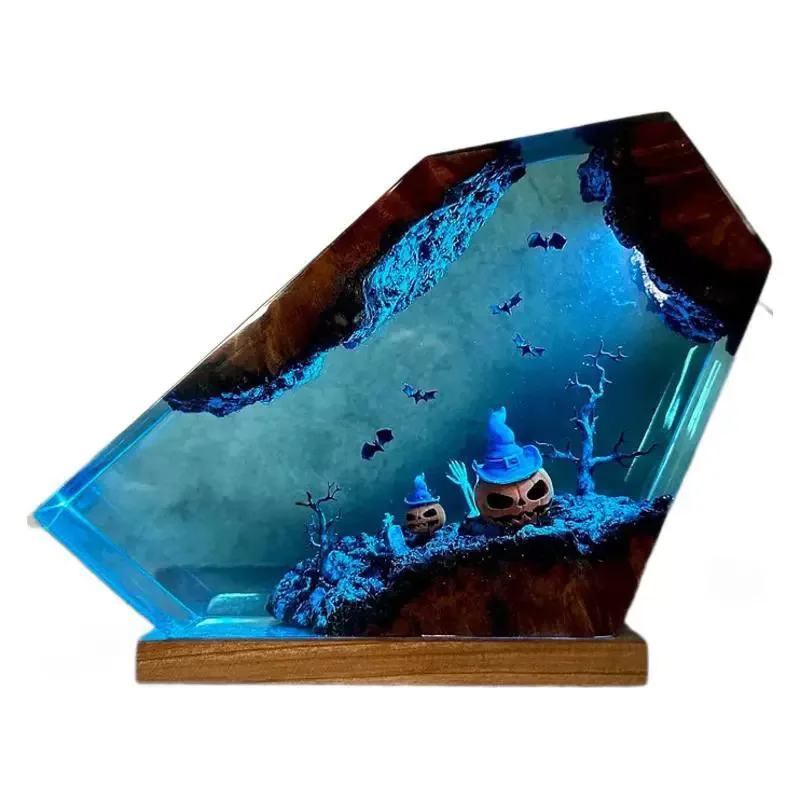 

NEW Creative Pumpkin Skull Night Light Epoxy Resin Wooden Light Design Special Halloween Gift High-end Home Decoration