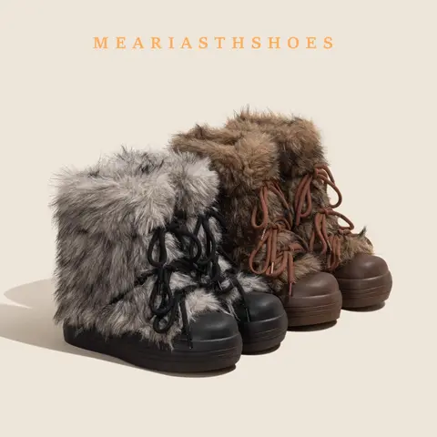 Bow Platform Women Snow Ankle Boots Fur Designer Fashion Short Plush Flats Cotton Shoes 2026 Trend Warm Cozy Winter Botas Mujer