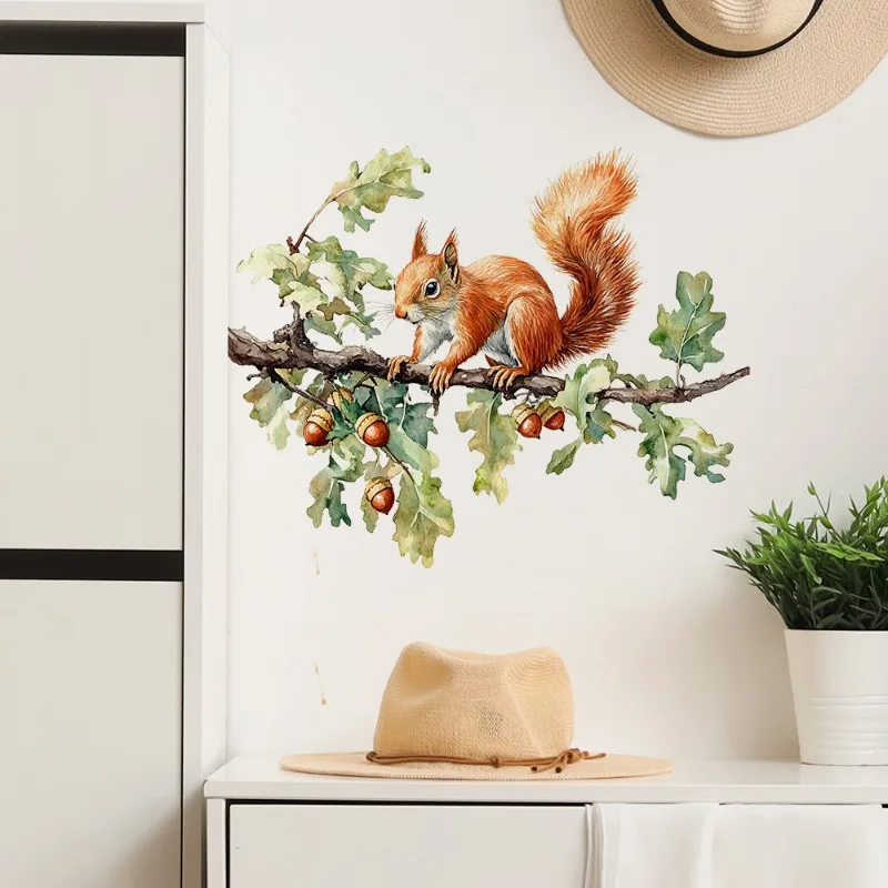 Cartoon Forest Squirrel Wall Sticker Creative Wallpaper Squirrel in a Tree Children's Room Nursery Classroom Decorative Stickers