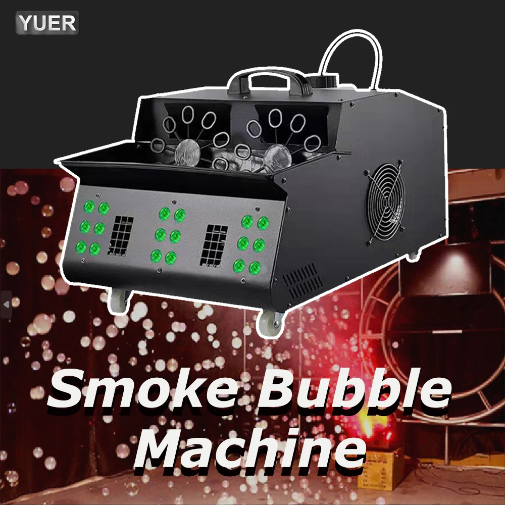 YUER Fog Bubble Machine DMX512 and Remote Smoke Bubble Machine With RGB LED Lights DJ Stage Effect Bubble Machine With 2 Wheels