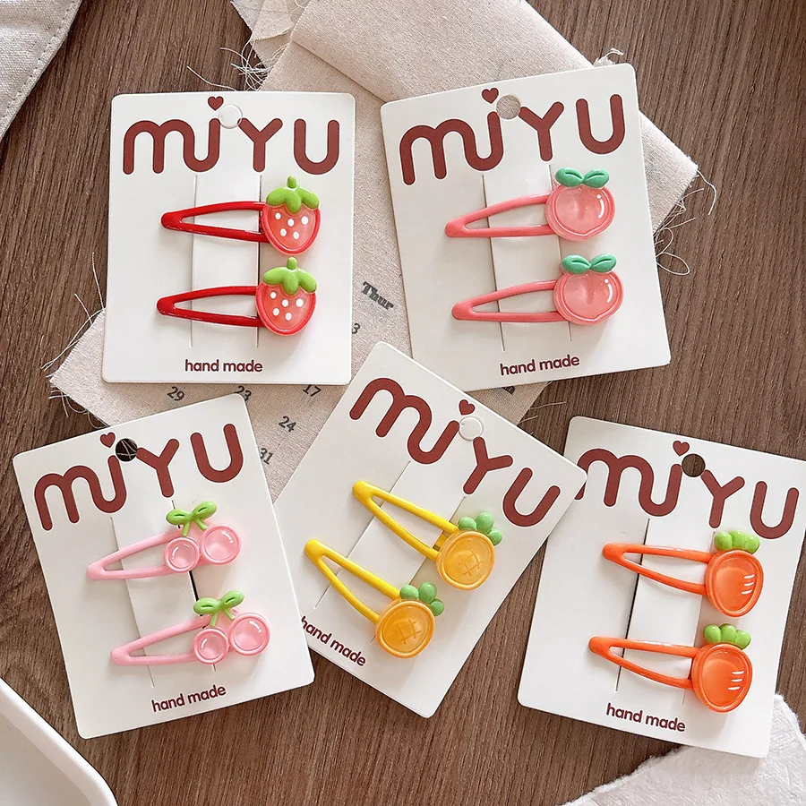 

2PC Cartoon Hair Clips for Kids Peach Cherry Pineapple Strawberry Baby BB Barrettes Girls Hairpins Snap Clips Hair Accessories