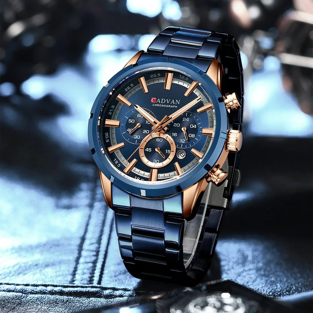 CADVAN Men Watch Top Brand Luxury Sports Quartz Mens Watches Full Steel Waterproof Chronograph Wristwatch Men Relogio Masculino