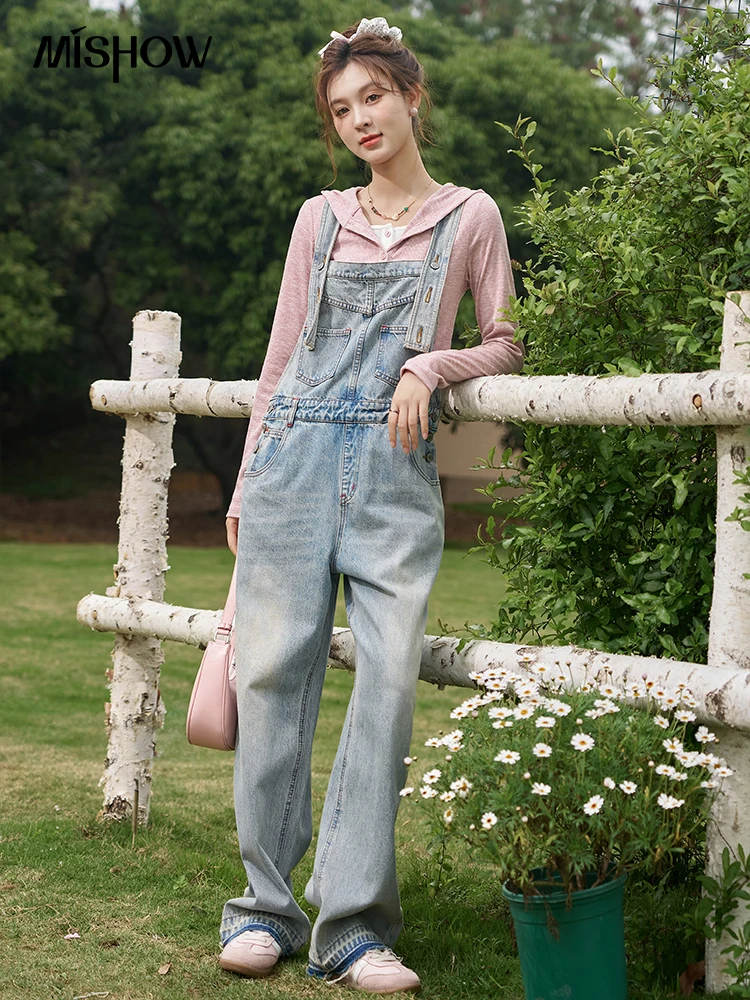 MISHOW Denim Jumpsuit for Women 2024 Spring/Summer Korean Vintage Pants Female Pockets Casual Jumpsuit Trousers MXD15K0616