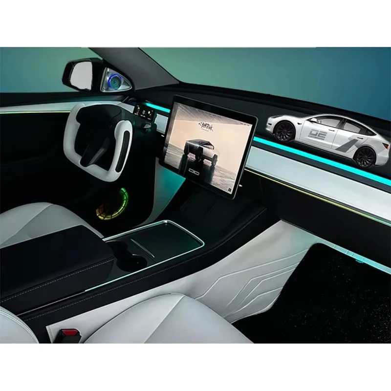 Car Interior Atmosphere Light Center Control Streamer Light Dashboard Lamp For Tesla Model Y 2024 2025 2026 Auto Modify