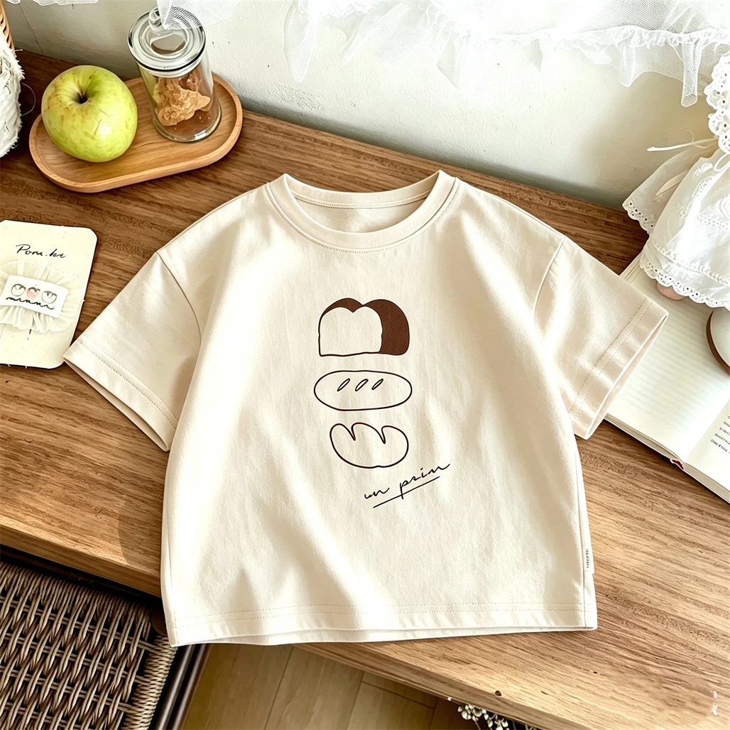 Coffee Beige Tees Small Child Summer Clothing Crewneck Base Shirt Simple Fashion Short Sleeve For Boys And Girls Lovely Tops