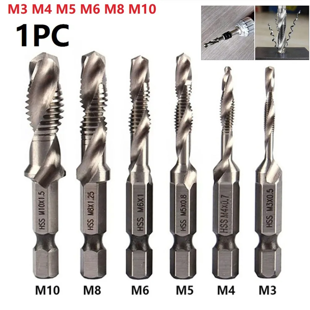 

1PC Tap Drill Bit Hex Shank HSS Threaded Bit Screw Machine Compound Tap For M3-M10 For Wood Plastic Aluminum