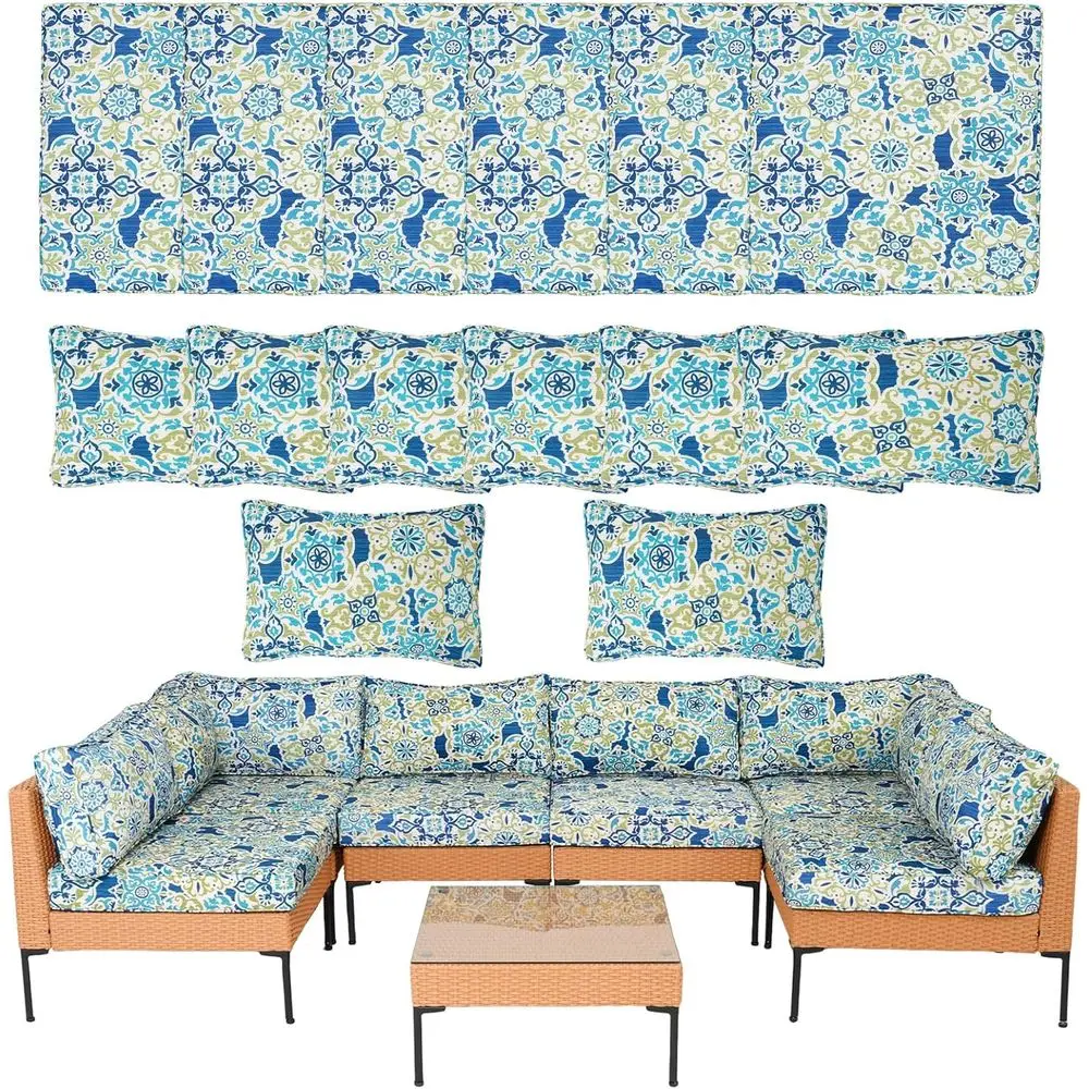 

6-Seat Outdoor Wicker Sectional Sofa with Waterproof Cushions (Moroccan Dream, 26x26x3.5)