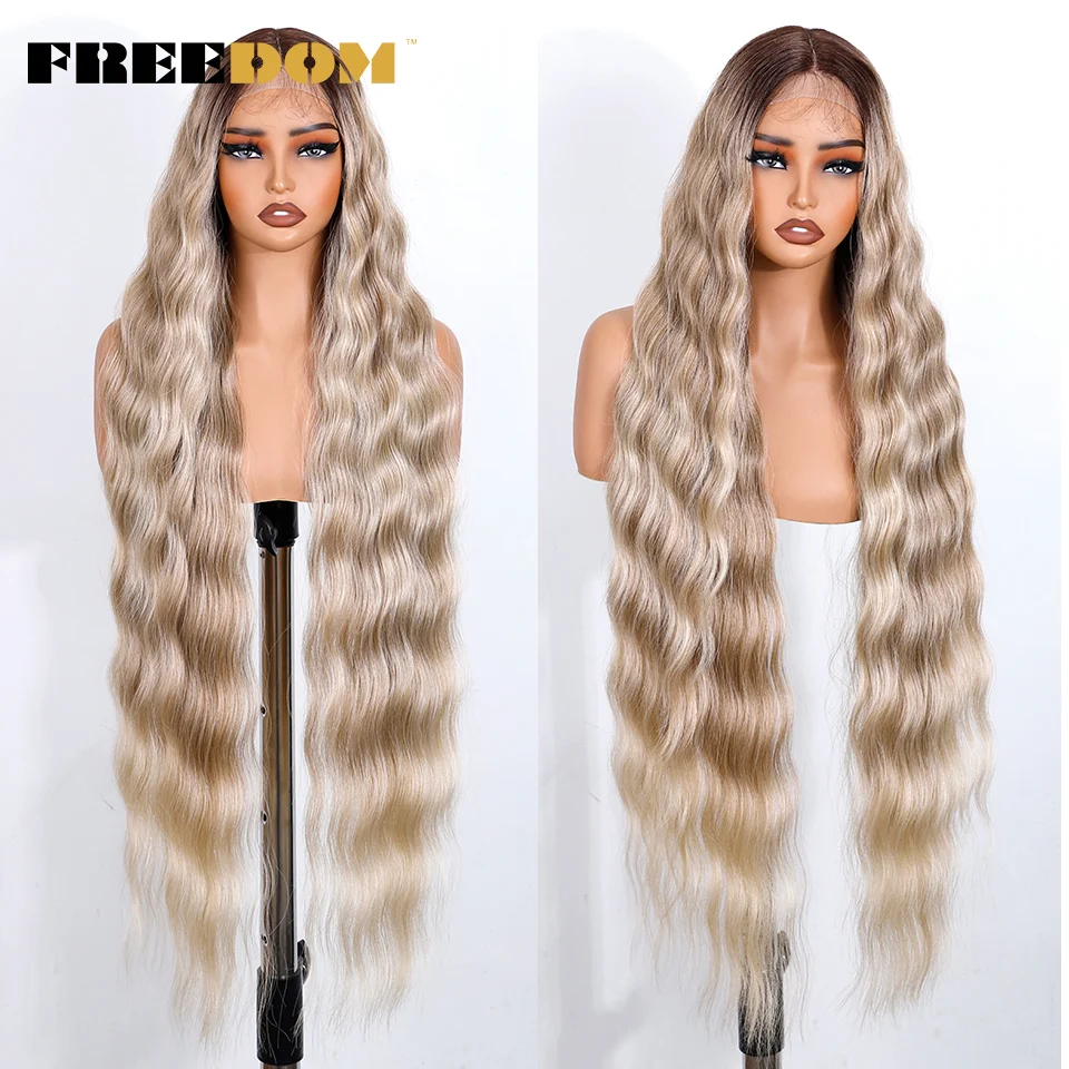 الحرية الاصطناعية الدانتيل شعر مستعار أمامي 36 بوصة سوبر طويل عميق الجسم متموج الدانتيل الباروكات للنساء أومبير براون شقراء الباروكات الأبيض شعر مستعار تأثيري #3