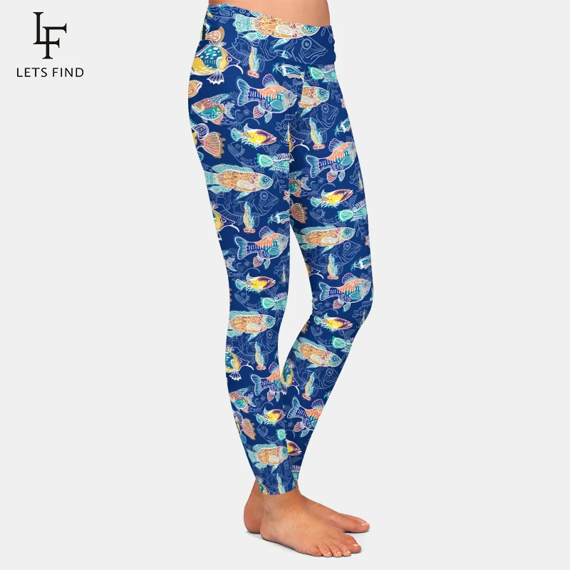 LETSFIND-mallas elásticas ajustadas para mujer, Leggings de cintura alta, con estampado de peces bonitos, para Fitness