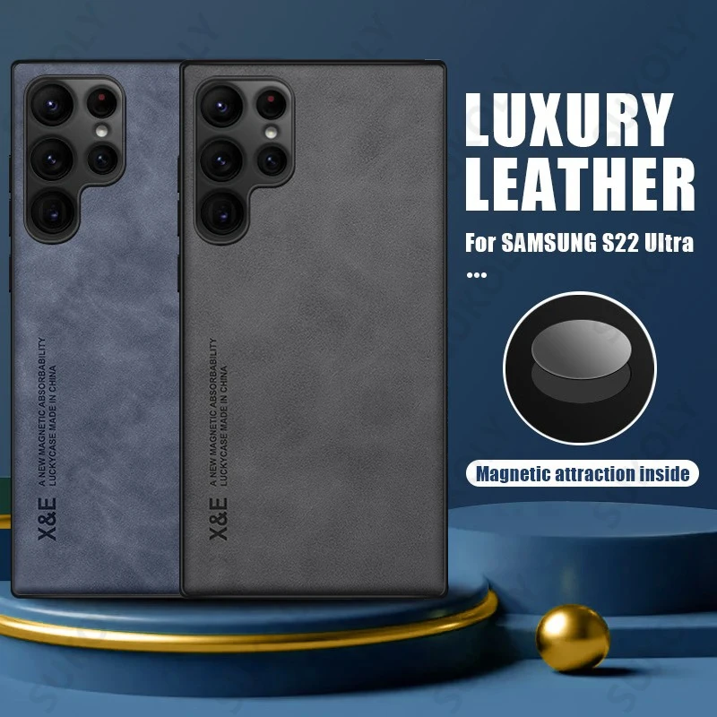 Leather Case For Samsung Galaxy S22 S23 S24 Ultra S22 Plus S21 S23 FE A55 A52S A53 A35 A15 A54 5G Magnetic Sheepskin Phone Cover