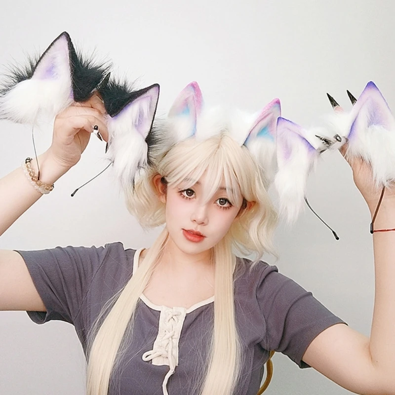 Fasce per orecchie di gatto di peluche a tema anime con sfumature moderne, colori regolabili per costumi, abbigliamento alla moda quotidiano di Halloween