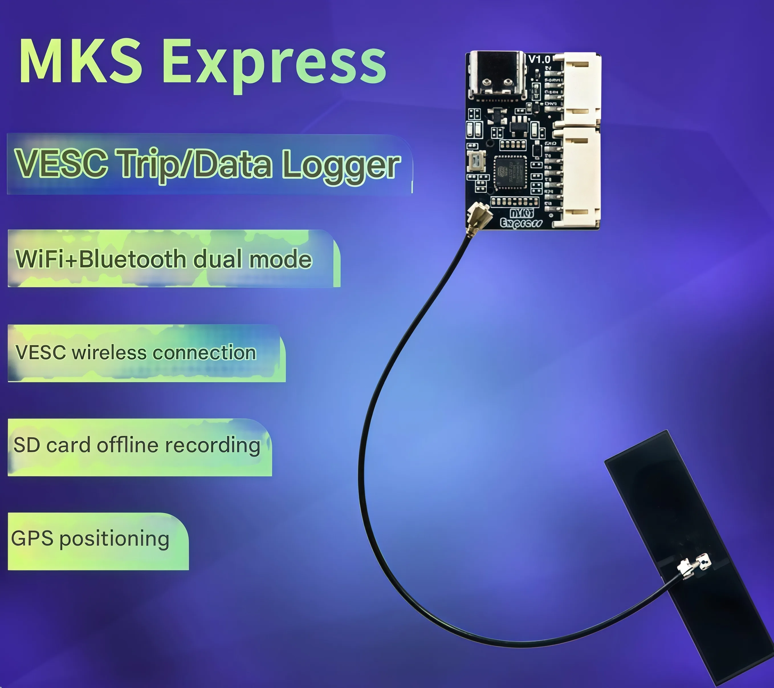 

MKS VESC EXPRESS поддерживает Wi-Fi + Bluetooth, запись данных на SD-карту, модуль ESP32 для GPS-позиционирования.