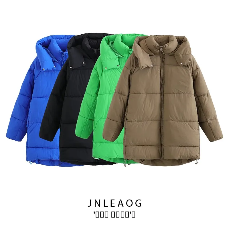 

Faionable универсальное женское пуховое хлопковое пальто JNLEAOG, осеннее новое поступление, уличное пальто на молнии с капюшоном, чистый цвет
