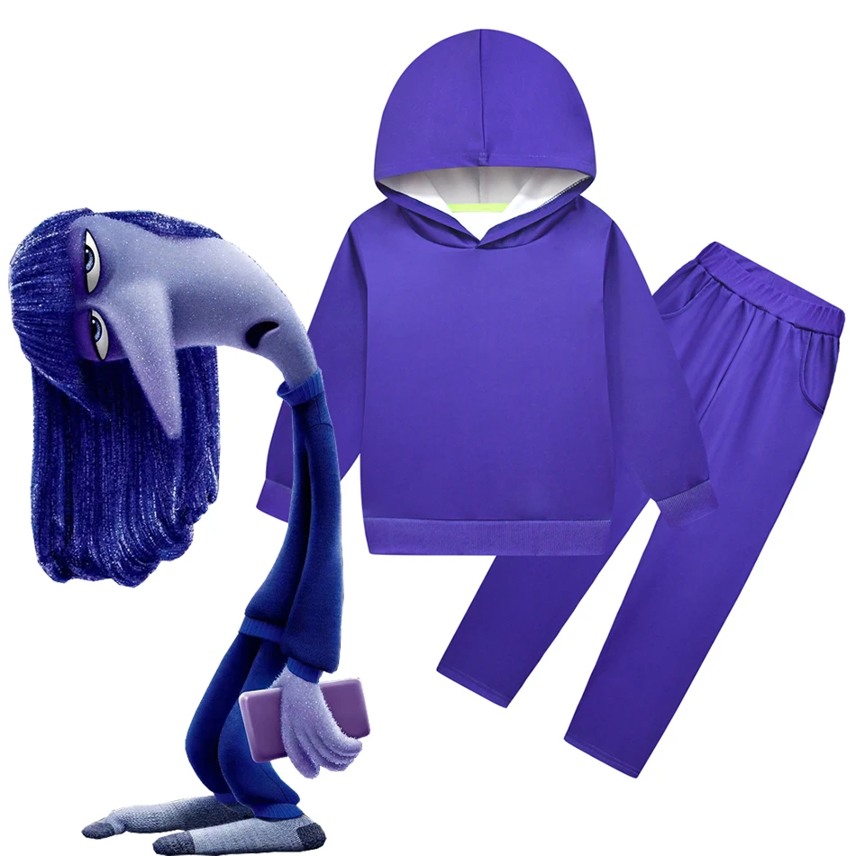 Disfraz Inside Out 2 Ennui COS, disfraz de personajes de película de Disney, traje informal morado para niños, ropa de Halloween para niño + máscara