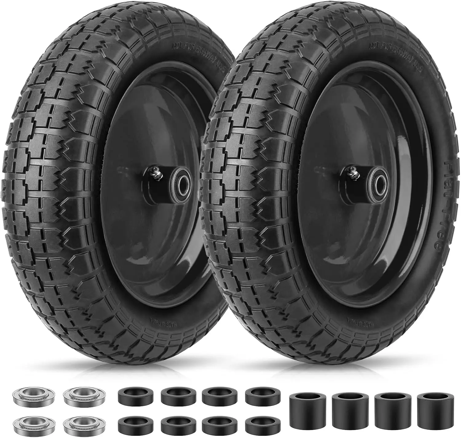 

Комплект шин и колес без плоских тачек 14,5 дюймов, емкость 300 фунтов, универсальный, подходит для садовых тележек и прицепов