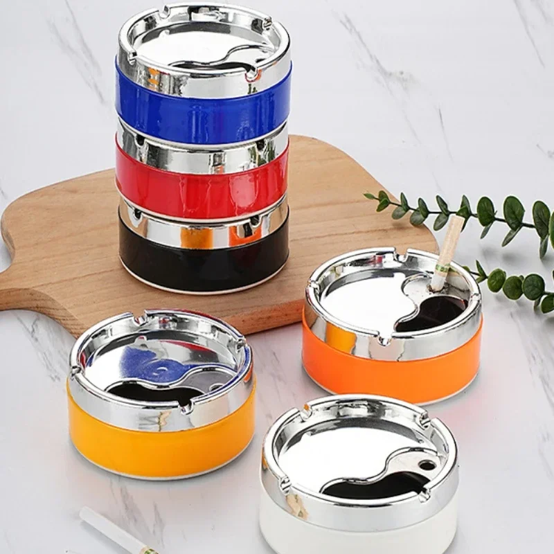 Stainless Steel Round Windproof Ashtray with 360° Rotating Lid for Home Office Living Room Decoration Men Sealing Ashtrays