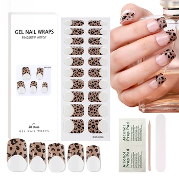 French Leopard Print Semi-Cured Gel Nail Wraps Adhesive Waterproof Long Lasting Gel Nail Stickers Harden In UV Lamp Need