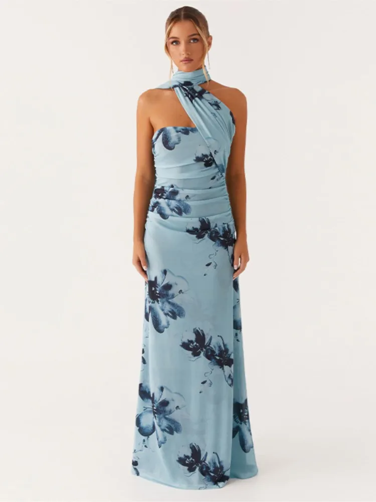 

Elegant Dress Print Long Dresses Sleeveless High Waist Slimming Dresses 2025 Lady Vacation Beach Clothing Vestidos Para Mujer