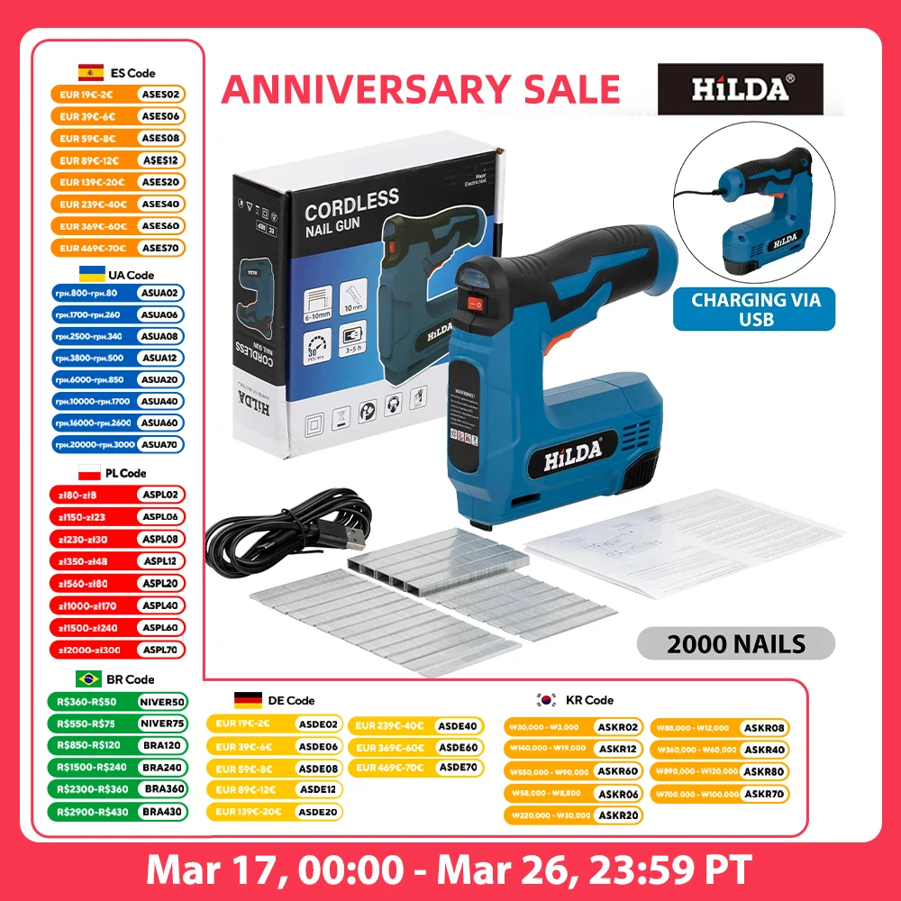 HILDA Wooden Frame Stapler Pneumatic Nail Gun Furniture Pneumatic Gun Home DIY 2000 Stapler Power Tools Portable