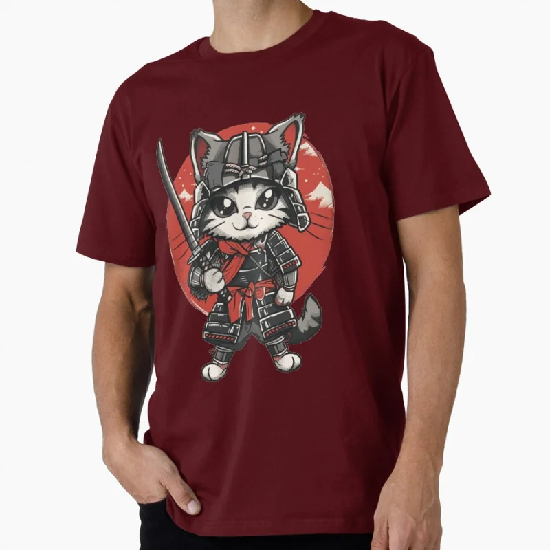 Ninja Japanese Samurai Cat Kitten cute Gift t shirt for men Large size tops S-6xl 100% cotton printed clothes
