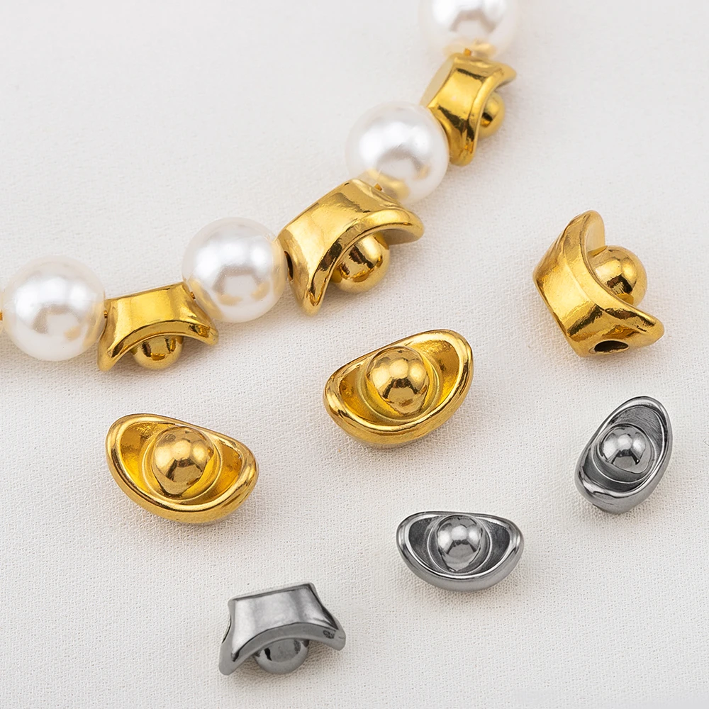5pcs 10pcs Stainless Steel Fake Gold Ingots Small Spacer Beads Jewelry Making DIY Luck Bracelets Necklaces Component Accessories view 5